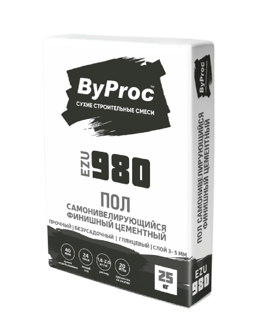 Пол цементный самонивелирующийся универсальный Byproc EZU-980 25кг Бипрок