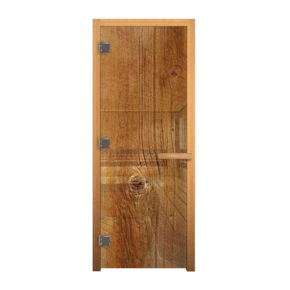 Дверь стекло Декор "Дерево" Стандарт 1900х700 (8мм, 3 петли 710 CR) (Осина) Везувий Сауны, бани, оборудование