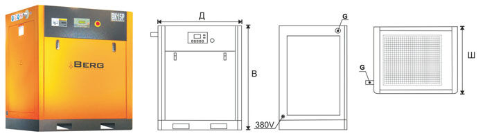 Винтовой компрессор ВК-7,5Р (E), производительность 1,0 м3/мин, 860 х 730 х 970 мм