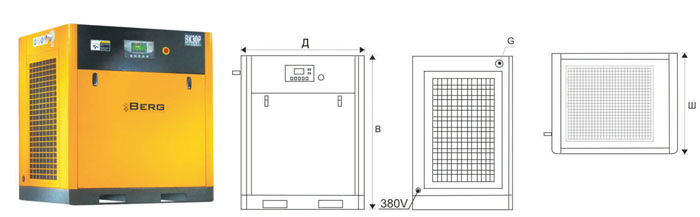 Винтовой компрессор ВК-18,5Р (E), производительность 2,4 м3/мин, 1200 х 950 х 1150 мм