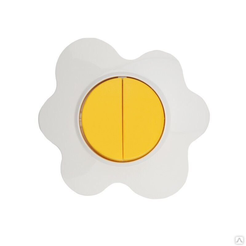 Выключатель двухклавишный KRANZ HAPPY Яичница скрытой установки, желтый/белый