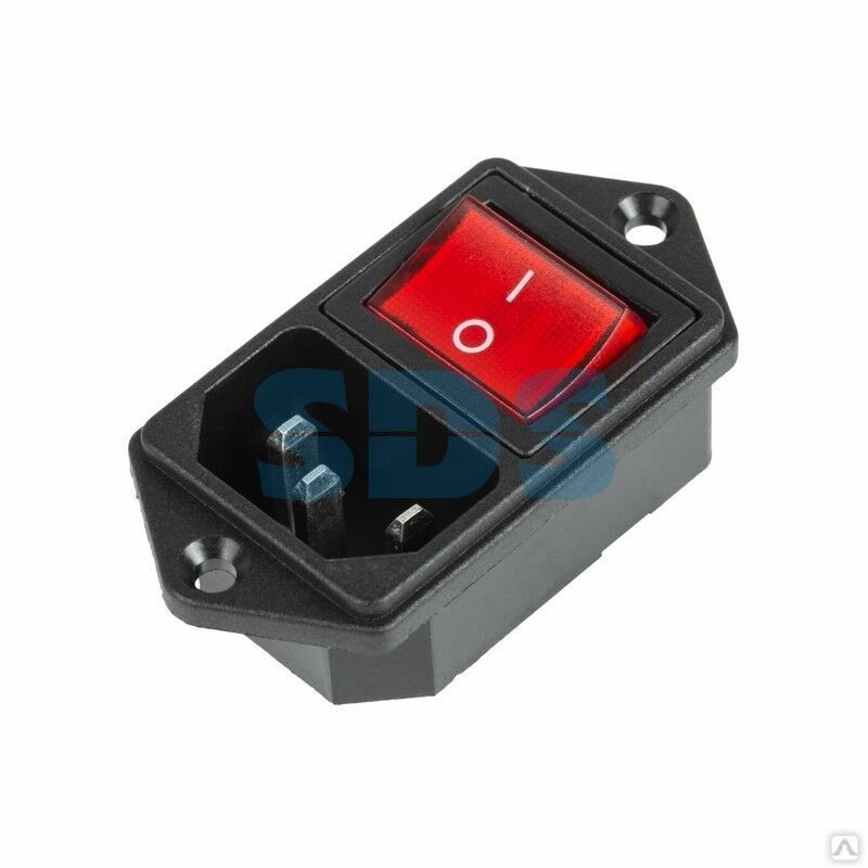 Выключатель клавишный 250 V 6 А (4с) ON-OFF красный с подсветкой и штекером C14 3PIN REXANT