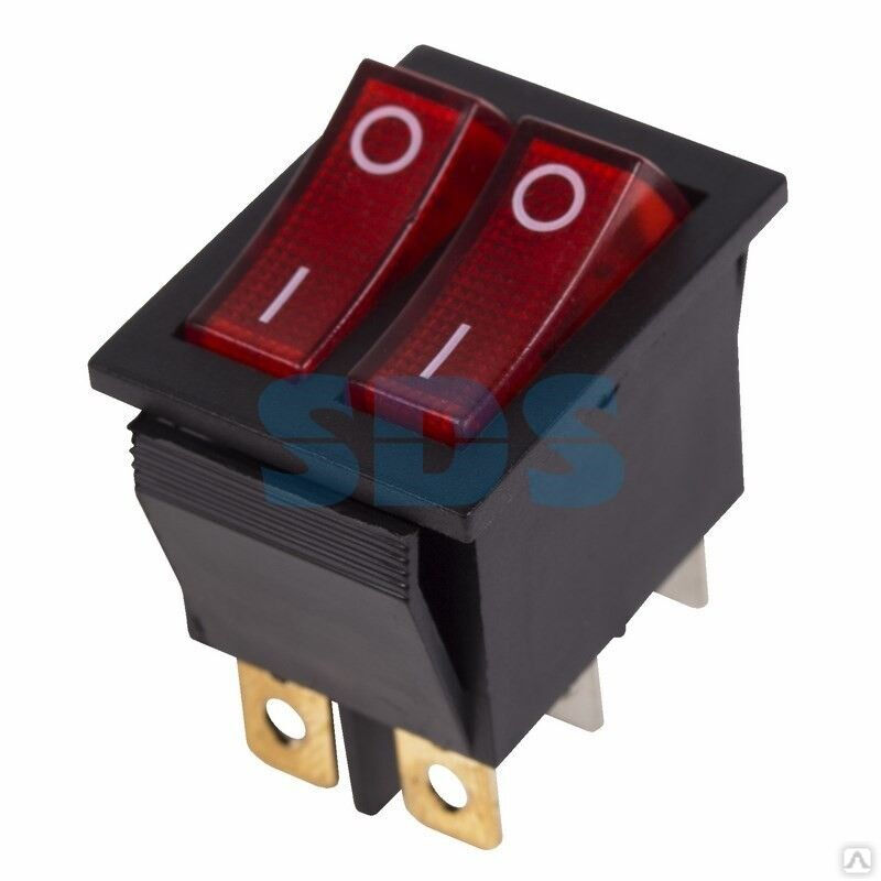 Выключатель клавишный 250 V 15А (6с) ON-OFF красный с подсветкой ДВОЙНОЙ REXANT