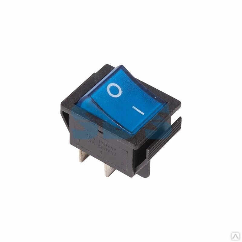 Выключатель клавишный 250 V 16А (4с) ON-OFF синий с подсветкой REXANT