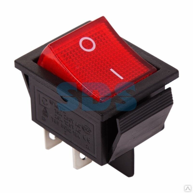 Выключатель клавишный 250 V 20А (4с) ON-OFF красный с подсветкой REXANT