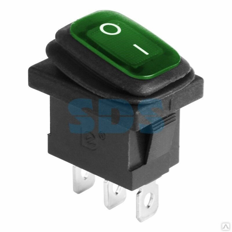 Выключатель клавишный 250 V 6А (3с) ON-OFF зеленый с подсветкой Mini ВЛАГОЗАЩИТА REXANT