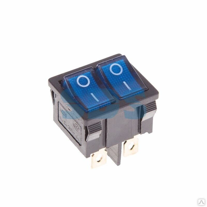 Выключатель клавишный 250 V 6А (6с) ON-OFF синий с подсветкой ДВОЙНОЙ Mini REXANT