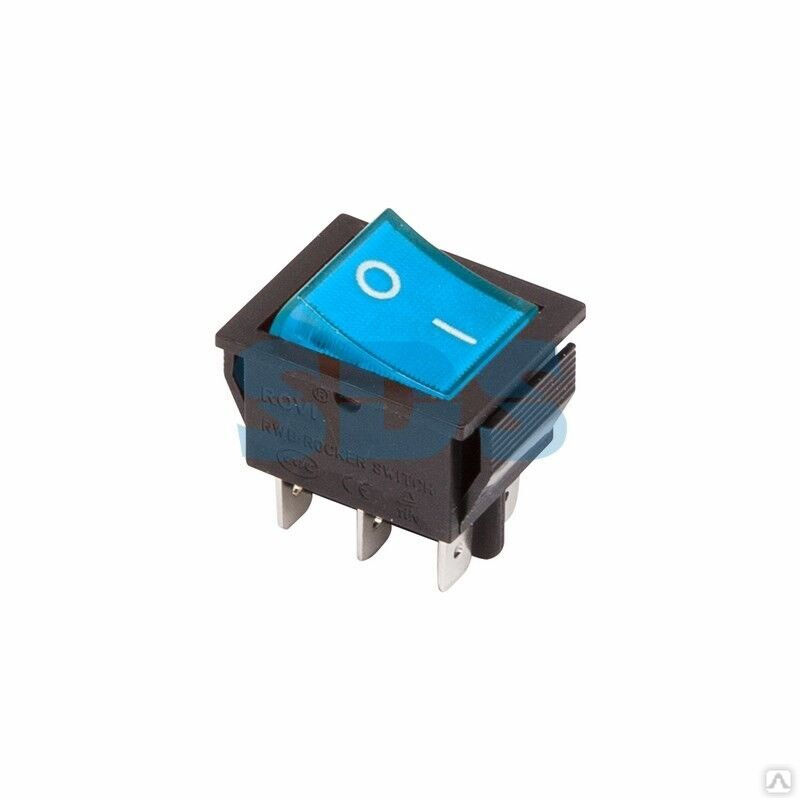Выключатель клавишный 250 V 15А (6с) ON-ON синий с подсветкой REXANT