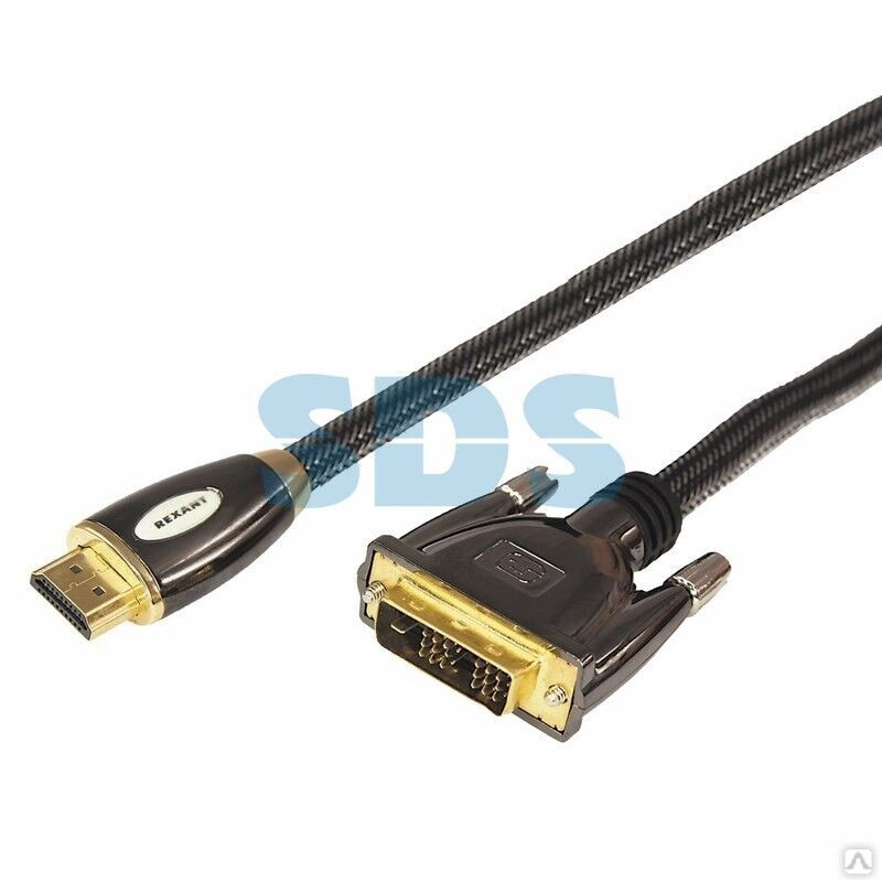 Шнур HDMI - DVI-D с фильтрами, длина 5 метров, шелк 24K (GOLD Luxury) (блистер) REXANT