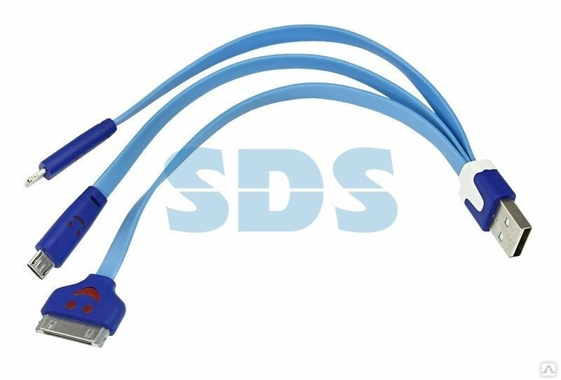 Кабель Lightning/30pin/micro USB/PVC/flat/blue/0,15m/REXANT USB 3 в 1