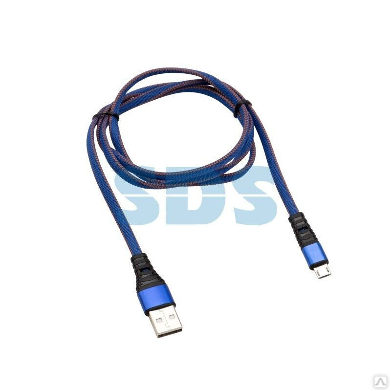 Кабель REXANT USB-microUSB 1 м, плоский провод, синяя джинсовая оплетка