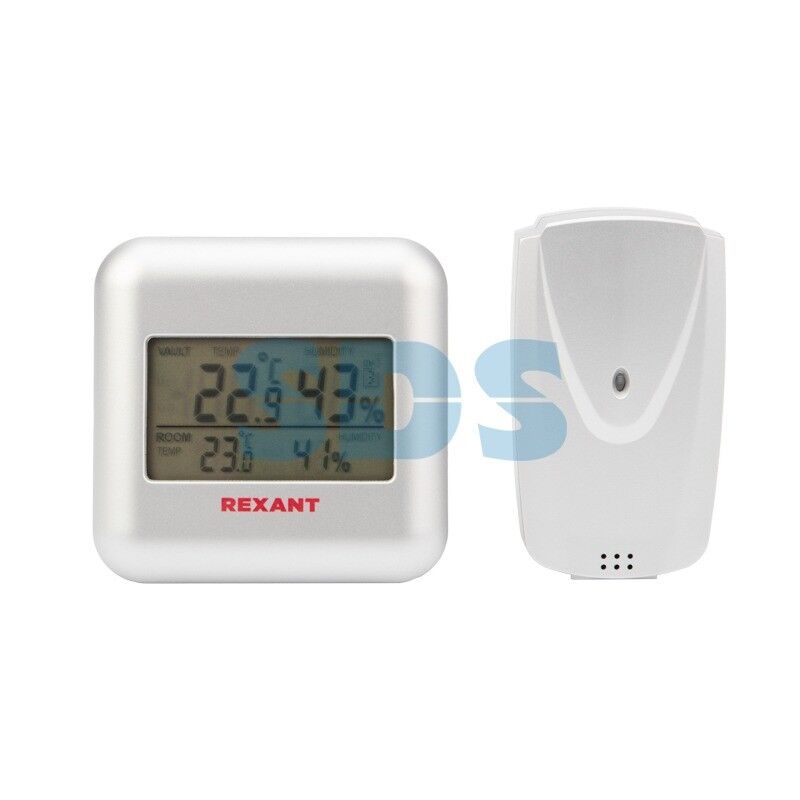 Термометр электронный REXANT S3341BF с часами и беспроводным выносным датчиком