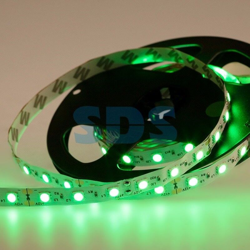 LED лента 5м открытая, 10 мм, IP23, SMD 5050, 60 LED/m, 12 V, цвет свечения зеленый LAMPER