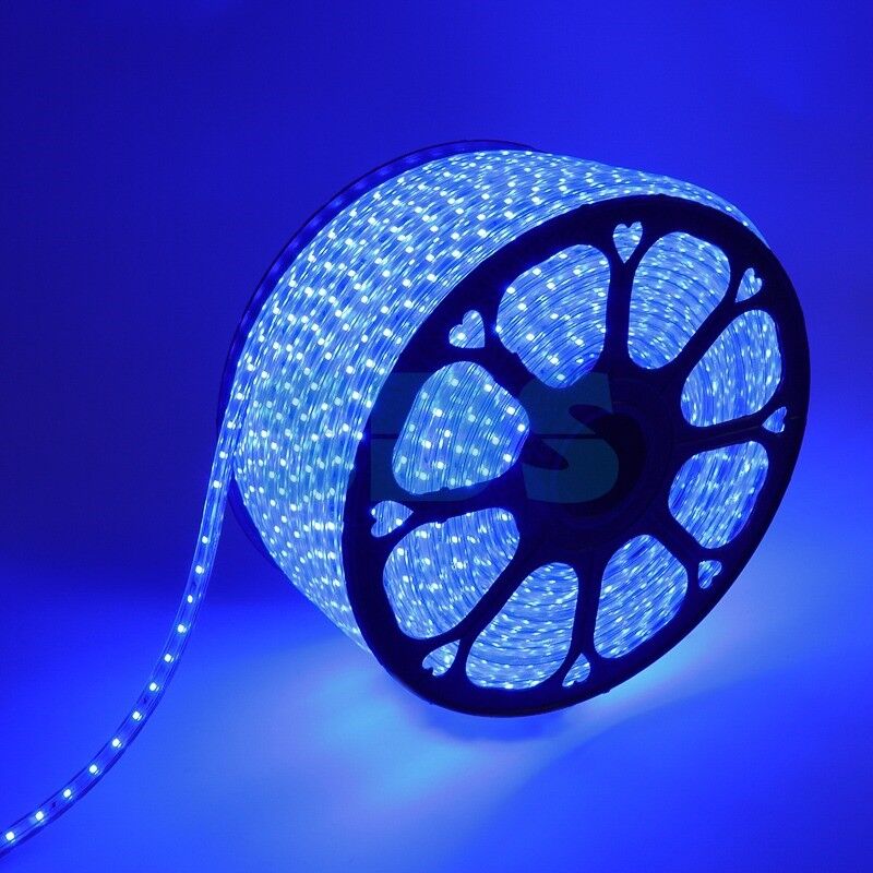 LED лента 220 В, 10х7 мм, IP67, SMD 2835, 60 LED/m, цвет свечения синий, бухта 100 м