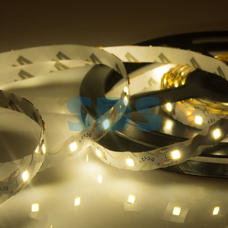 LED лента 5м 12 В, 6 мм, S-образная плата, IP23, SMD 2835, 60 LED/m, цвет свечения теплый белый (3000 К) LAMPER