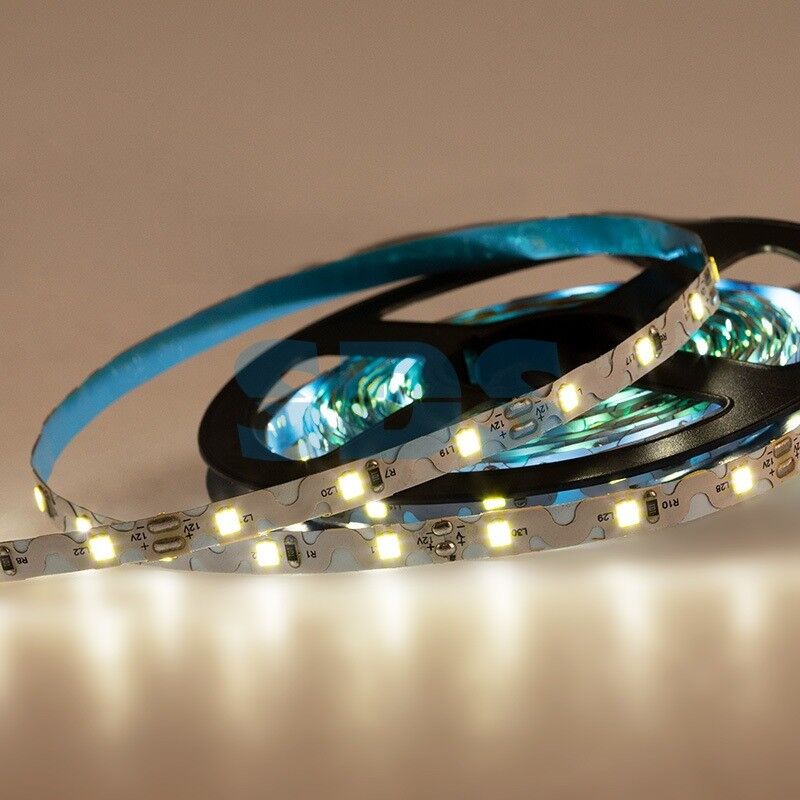 LED лента 5м 12 В, 6 мм, S-образная плата, IP65 (напыление силикона), SMD 2835, 60 LED/m, цвет свечения белый (6000 К)