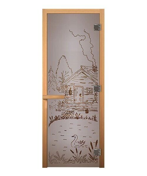 Дверь стекло Сатин Матовая "Банька" 1900х700 мм (8мм, 3 петли, коробка осина, открывание правое) Везувий Межкомнатные дв
