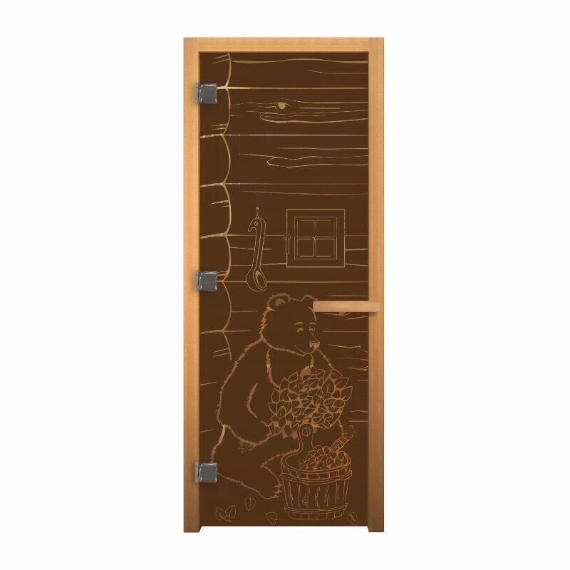 Дверь стекло Бронза "Мишка" 1900х700 мм (8мм, 3 петли хром, коробка осина) Везувий Входные двери