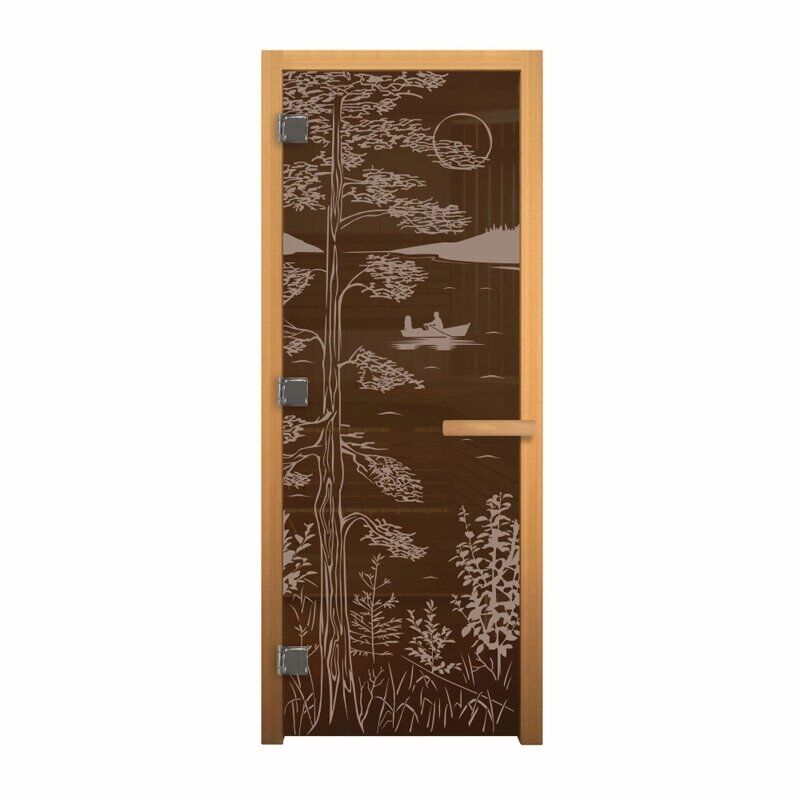 Дверь стекло Бронза "Тайга" 1900х700 мм (8мм, 3 петли хром, коробка осина) Везувий Входные двери