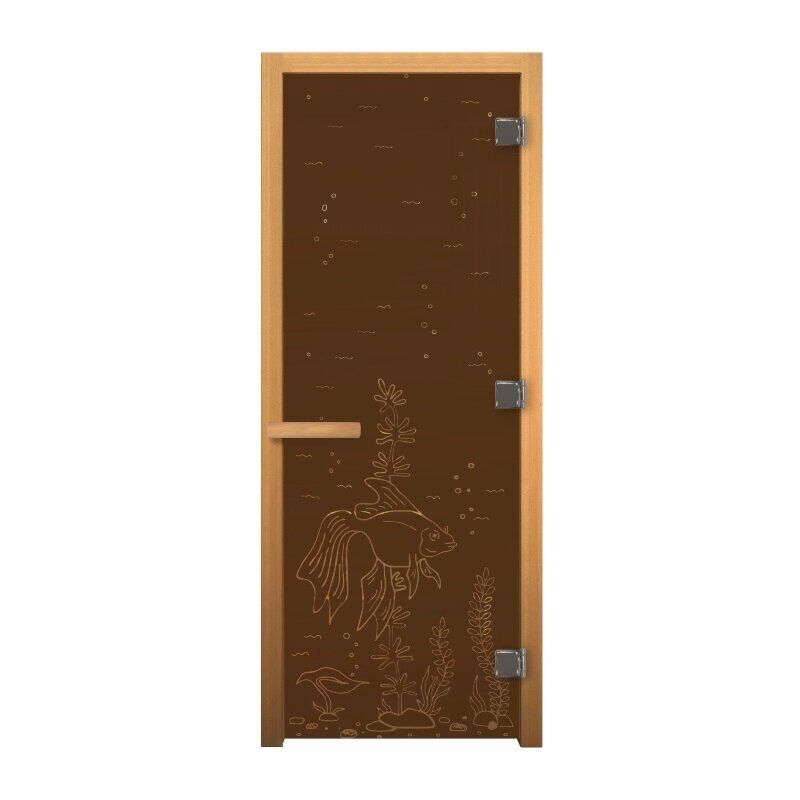 Дверь стекло Бронза Матовая "Рыбка" 1900х700 мм (8мм, 3 петли 716 CR, коробка осина, открытие правое) Везувий Входные дв