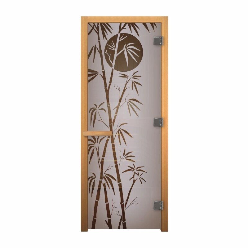 Дверь стекло Сатин Матовая "Бамбук" 1900х700 мм (8мм, 3 петли, коробка осина, открывание правое) Везувий Входные двери