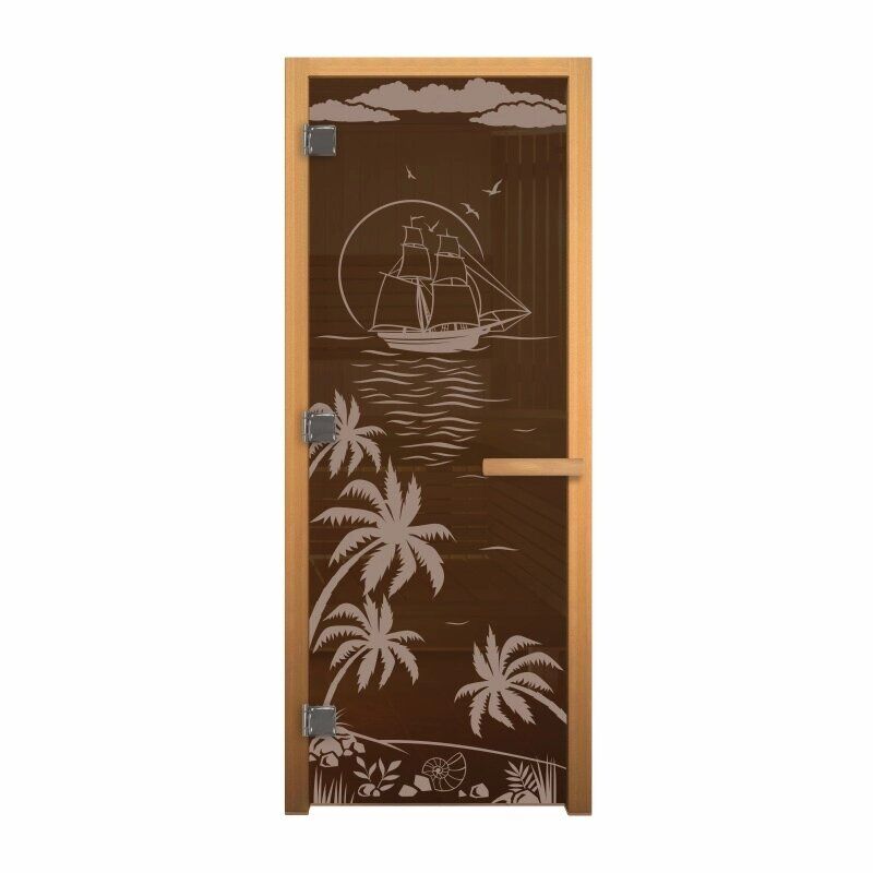 Дверь стекло Бронза "Лагуна" 1900х700мм (8мм, 3 петли хром, коробка осина) Везувий Входные двери