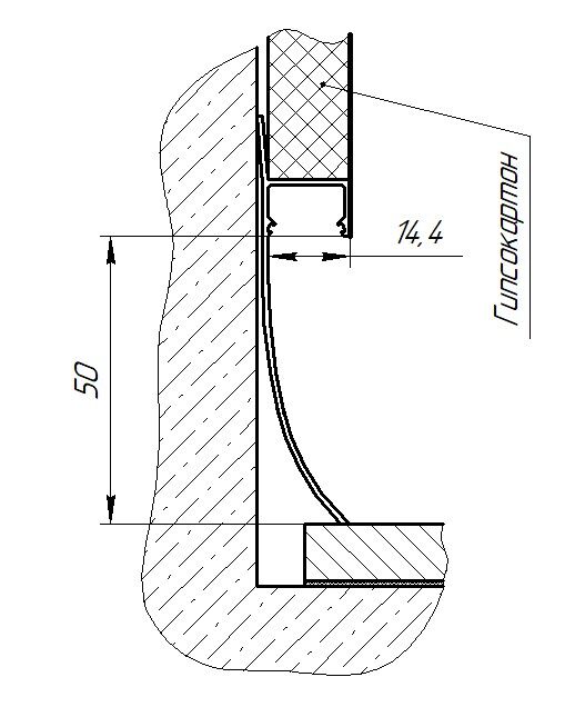 Плинтус 50 мм для гипсокартона теневой округлый анодированное черное 2,5 м