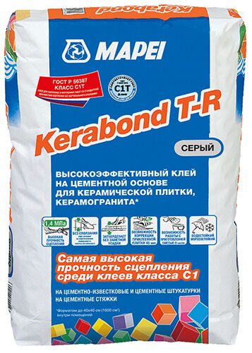 Клей для керамической плитки и керамогранита KERABOND T-R, серый, Mapei, 25 кг