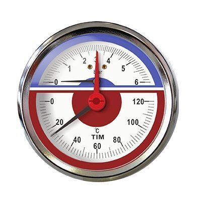 Термоманометр аксиального подключения 1/2" - 6 бар, TIM Y-80-6