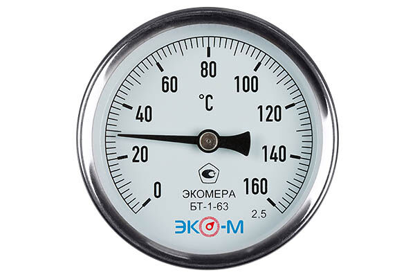 Термометр биметаллический ЭКОМЕРА БТ-1-63, 0-160С, L = 80
