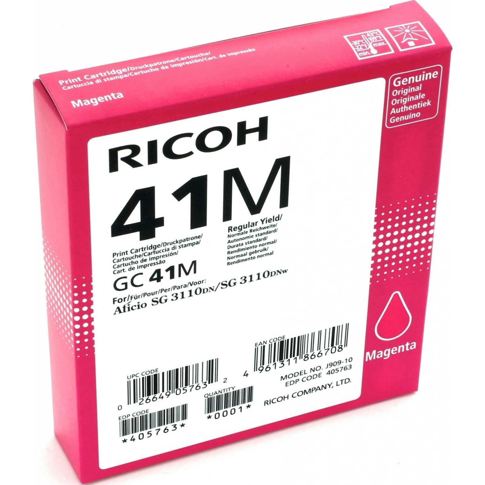 Картридж для печати Ricoh Картридж Ricoh GC41M 405763 вид печати струйный, цвет Пурпурный, емкость
