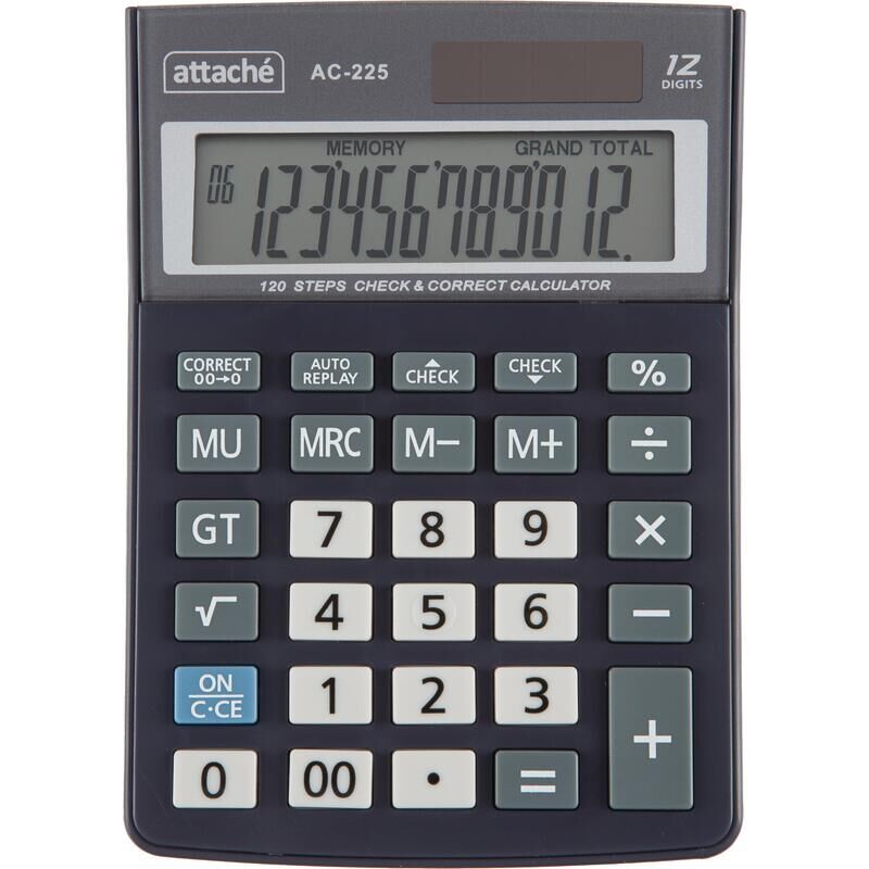 Калькулятор настольный Attache AС-225 12-разрядный серый/черный 147x105x33 мм