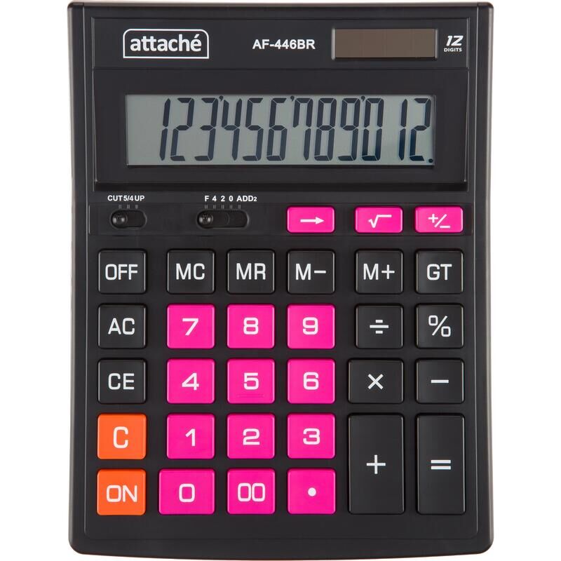 Калькулятор настольный Attache AF-446BR 12-разрядный черный/розовый 203x153x48 мм