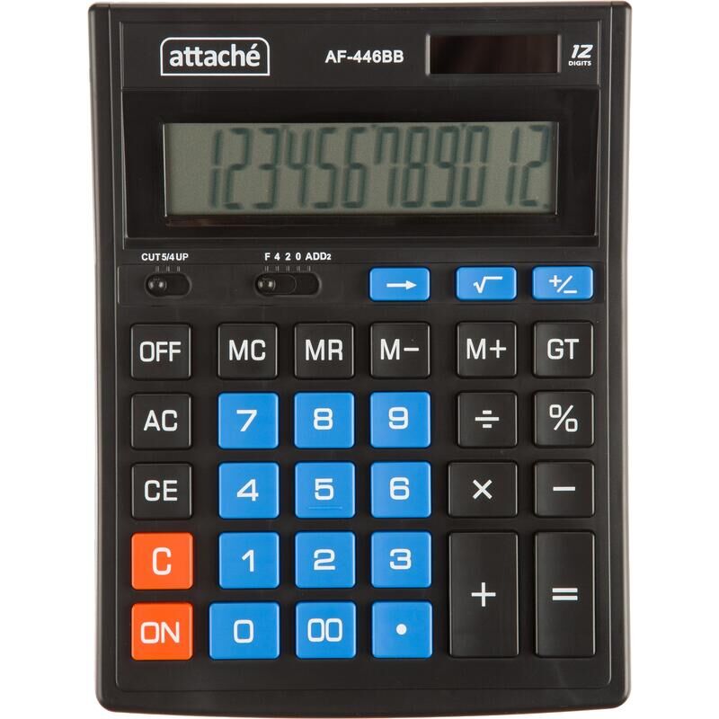 Калькулятор настольный Attache AF-446BB 12-разрядный черный/синий 203x153x48 мм