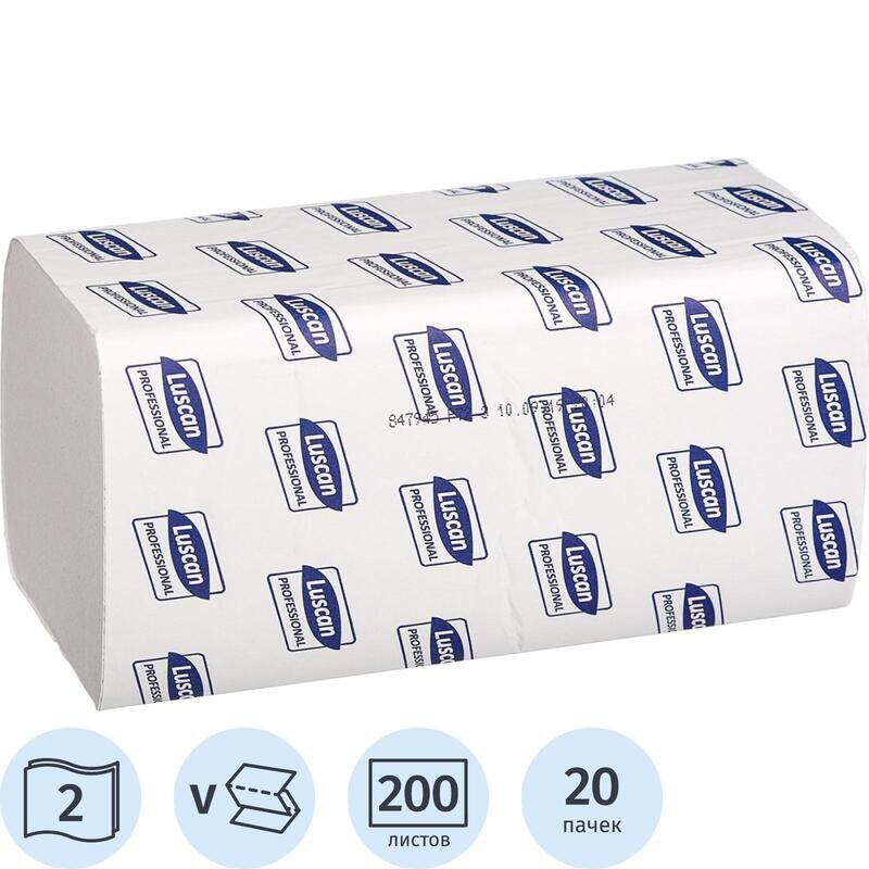 Полотенца бумажные листовые Luscan Professional 847945 V-сложения 2-слойные 20 пачек по 200 листов