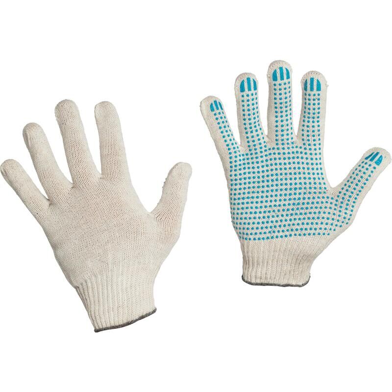 Перчатки защитные эконом хлопковые с ПВХ покрытием белые (точка, 4 нити, 10 класс, универсальный размер, 300 пар в упако