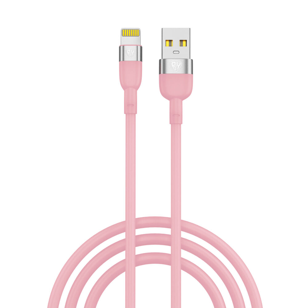 BY Кабель для зарядки Live iP, 1м, 2.4A, силиконовая оплетка, розовый