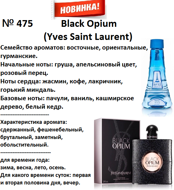 RENI 475 аромат направления YVES SAINT LAURENT BLACK OPIUM / Yves Saint Laurent