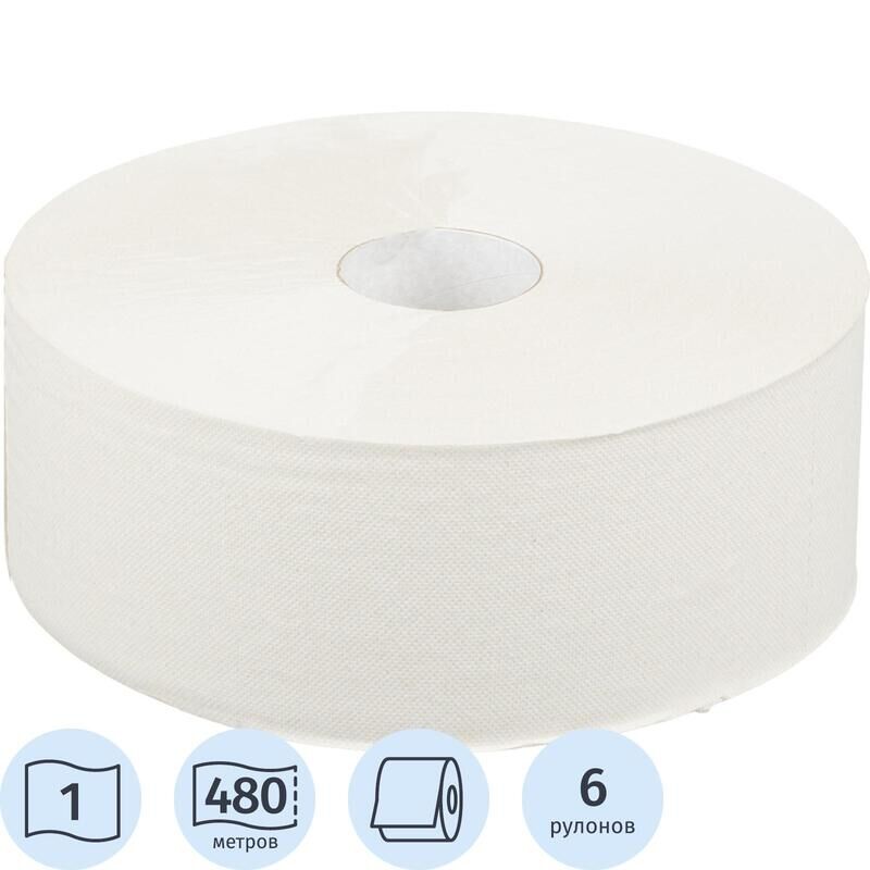 Бумага туалетная в рулонах Luscan Professional 1-слойная 6 рулонов по 480 метров