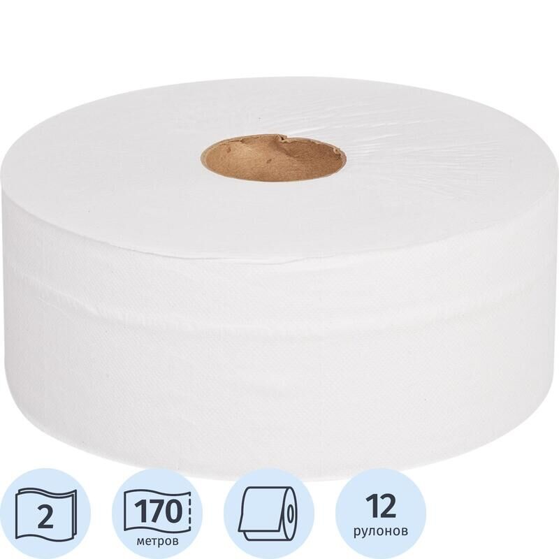 Бумага туалетная в рулонах Luscan Professional 2-слойная 12 рулонов по 170 метров