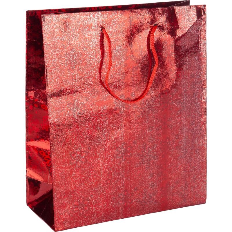 Пакет подарочный голографический красный (21х18х8 см) NoName