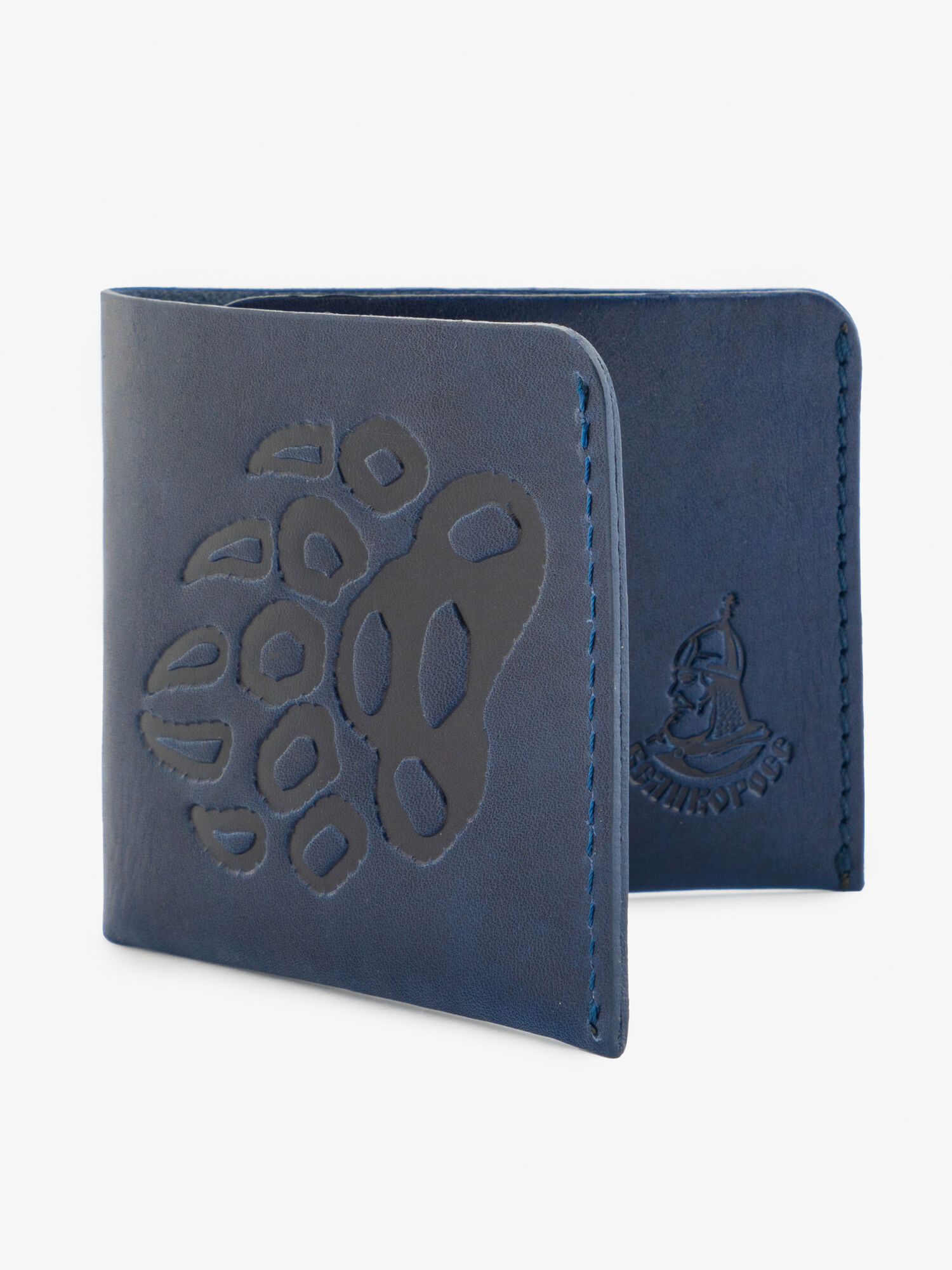 Бумажник-Компактный из натуральной кожи «Краст» тёмно-синего цвета