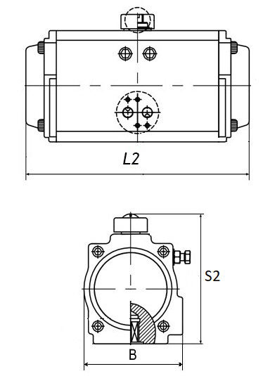 Кран шаровой компрессионный ПВХ APV-FEMP Дн15 двухходовой с пневмоприводом DN.ru DA-052 двойного действия 2