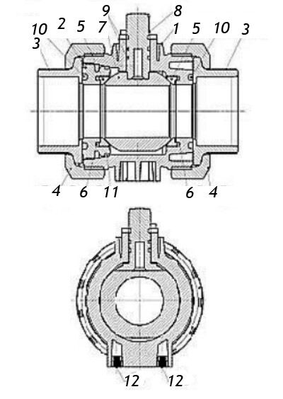 Кран шаровой компрессионный ПВХ APV-FEMP Дн15 двухходовой с пневмоприводом DN.ru DA-052 двойного действия 3