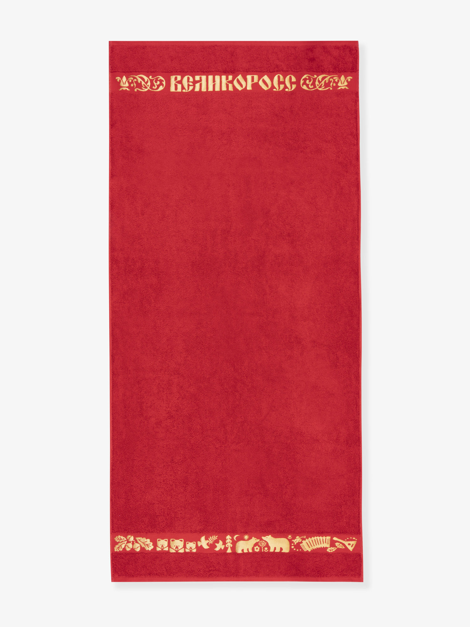 Полотенце махровое с жаккардовым золотистым бордюром «Золотая Дубрава» красного цвета