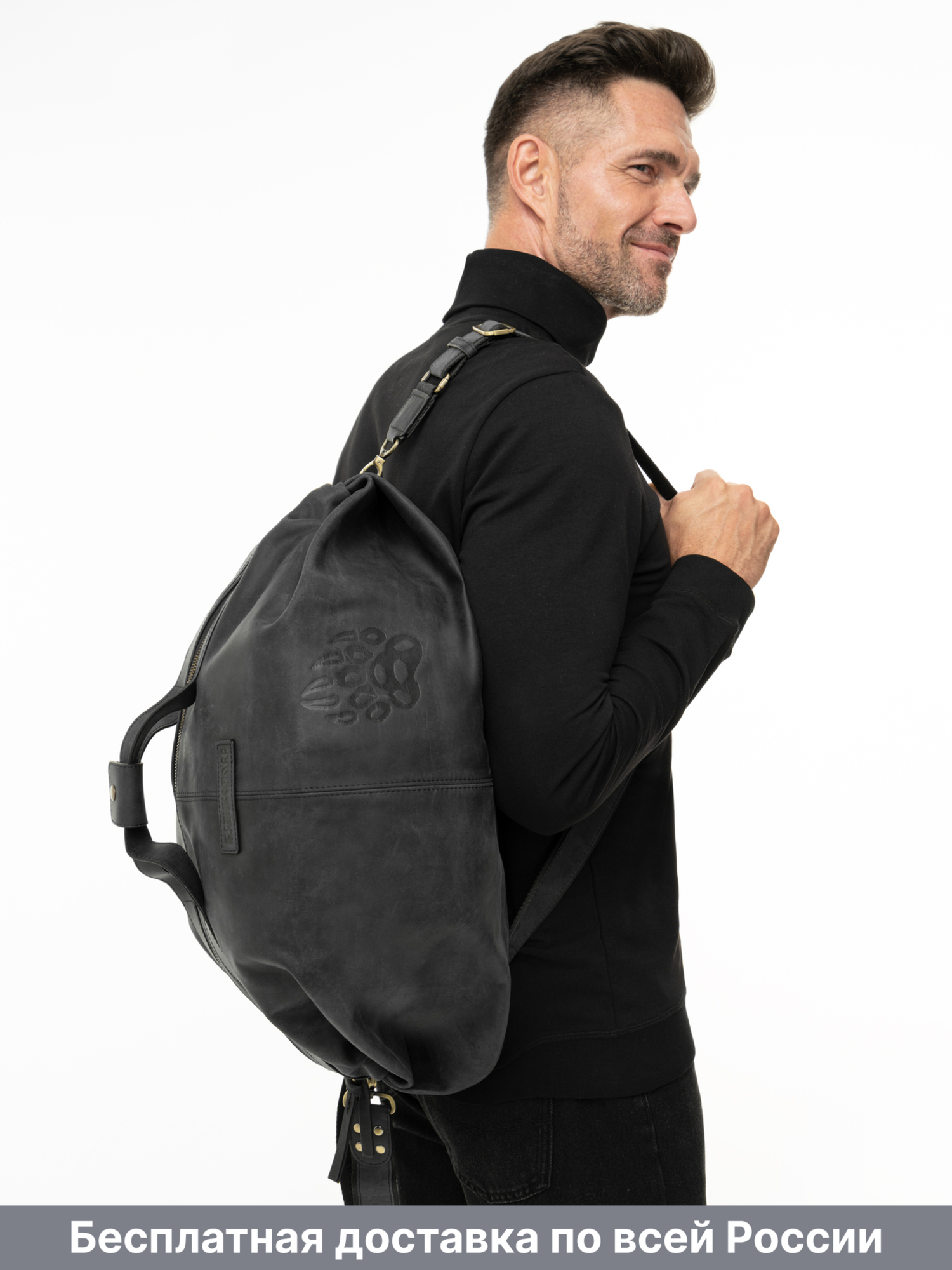 Дорожно-спортивная сумка чёрного цвета (кожа Крейзи)