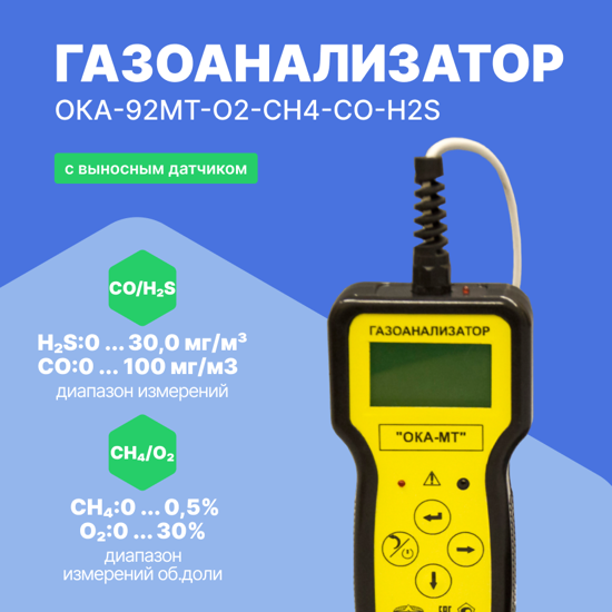 Газоанализаторы переносные ОКА-92МТ Информаналитика ОКА-92МТ-O2-CH4-CO-H2S Газоанализатор переносной (кабель 6 м) (С пов