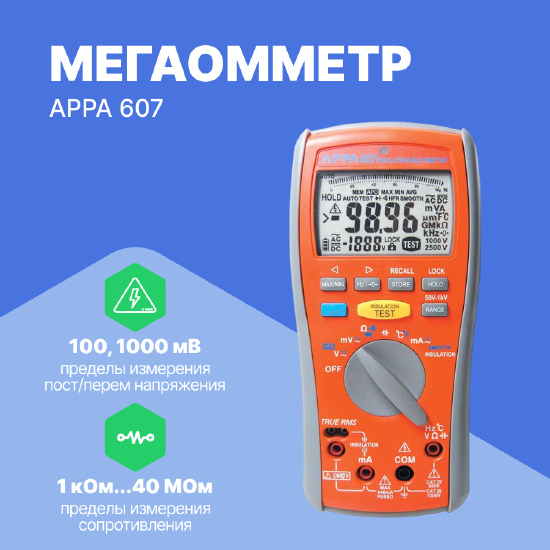 Измерители сопротивления электроизоляции (мегаомметры) APPA APPA 607 Мегаомметр (С поверкой)