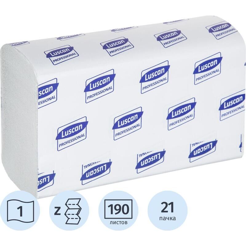 Полотенца бумажные для диспенсеров Luscan Professional 1-слойные 190 листов 21 пачка в упаковке