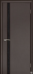Дверь шпон Венеция венге ( чёрное узкое стекло с рисунком и стразами) . 